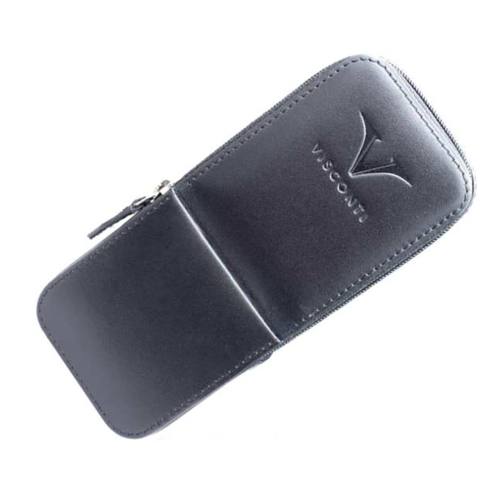 Visconti Leather Black Pen Pouch Triple Visconti Leather Black Pen Pouch Triple