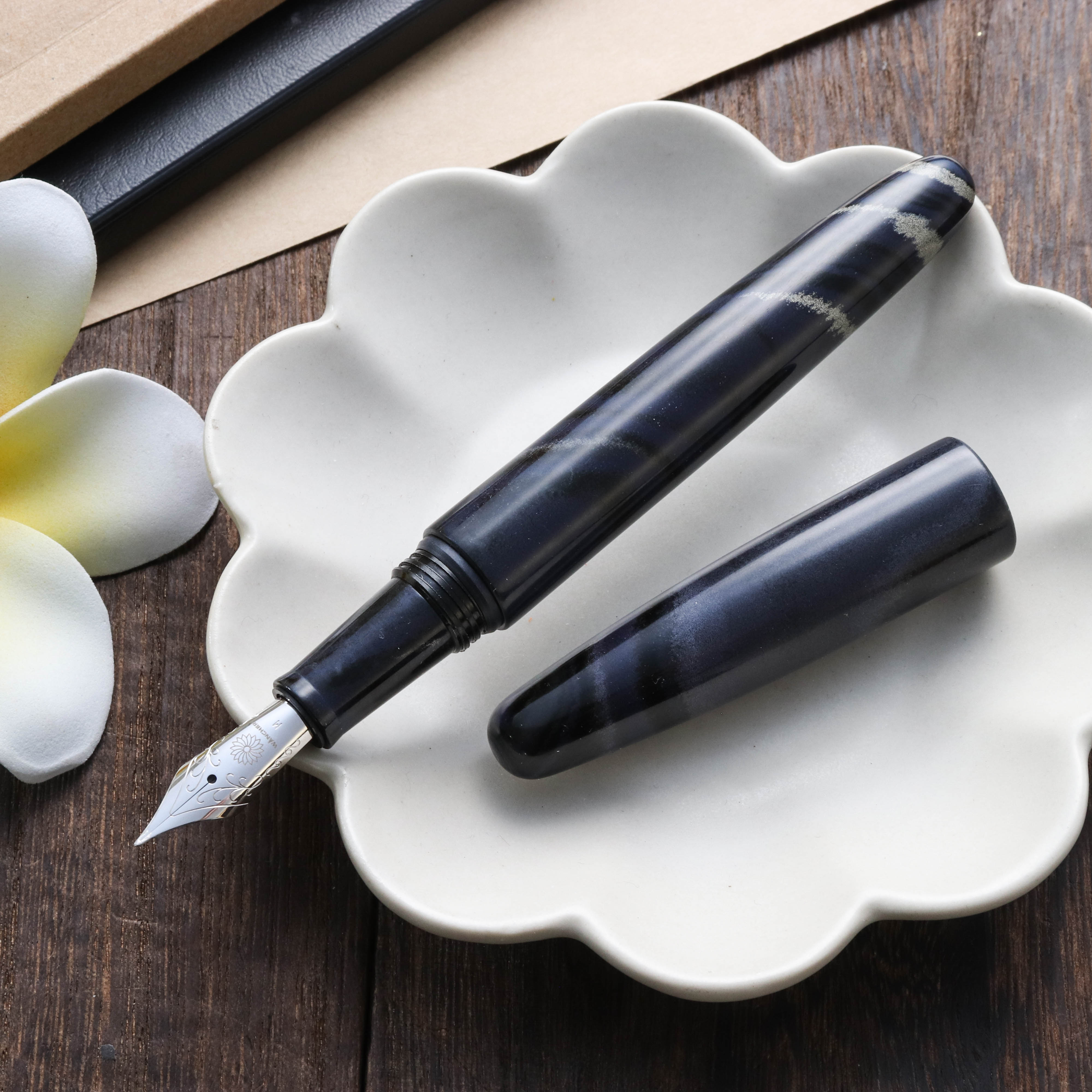 Wancher Dream Pen True Ebonite Marble Purple Gray Plumo Estilográfica