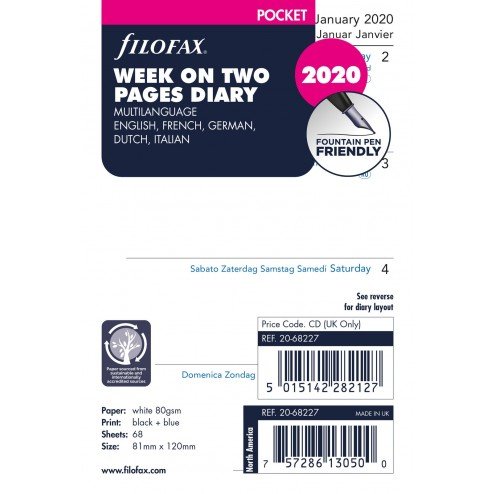 Filofax Refill 2026 Pocket White - Vecka på 2 sidor