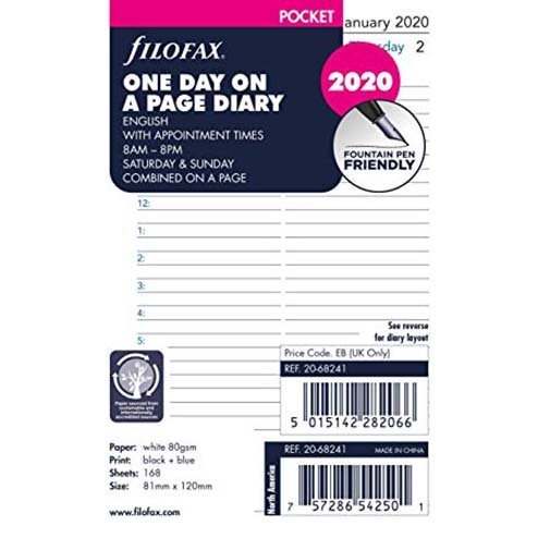 Filofax Refill 2026 Pocket White - Day on 1 page