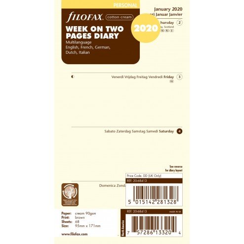 Filofax Refill 2025 Personal Cream - Week on 2 pages Filofax Refill 2025 Personal Cream - Week on 2 pages